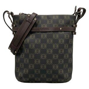 Auth LOEWE Pockets/Anagram Black Dark Brown PVC Leather Shoulder Bag